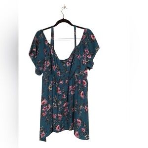 Torrid Woman Peplum Blouse Cold Shoulder Green Purple Floral Adj Straps size 2
